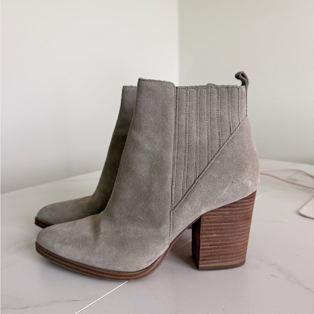 Marc Fishet Suede Block Heel Ankle Boots - Taupe
